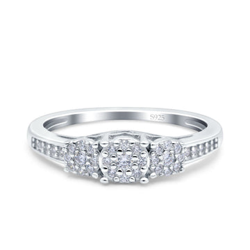 Three Stone Ring Wedding Band Round Pave Simulated Cubic Zirconia 925 Sterling Silver (5mm)